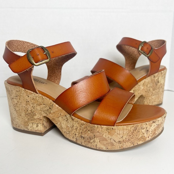 •SEYCHELLES• Wendy Wide Strap Cork Platform Heeled Sandal in Brown Size 7.5M - Picture 1 of 12